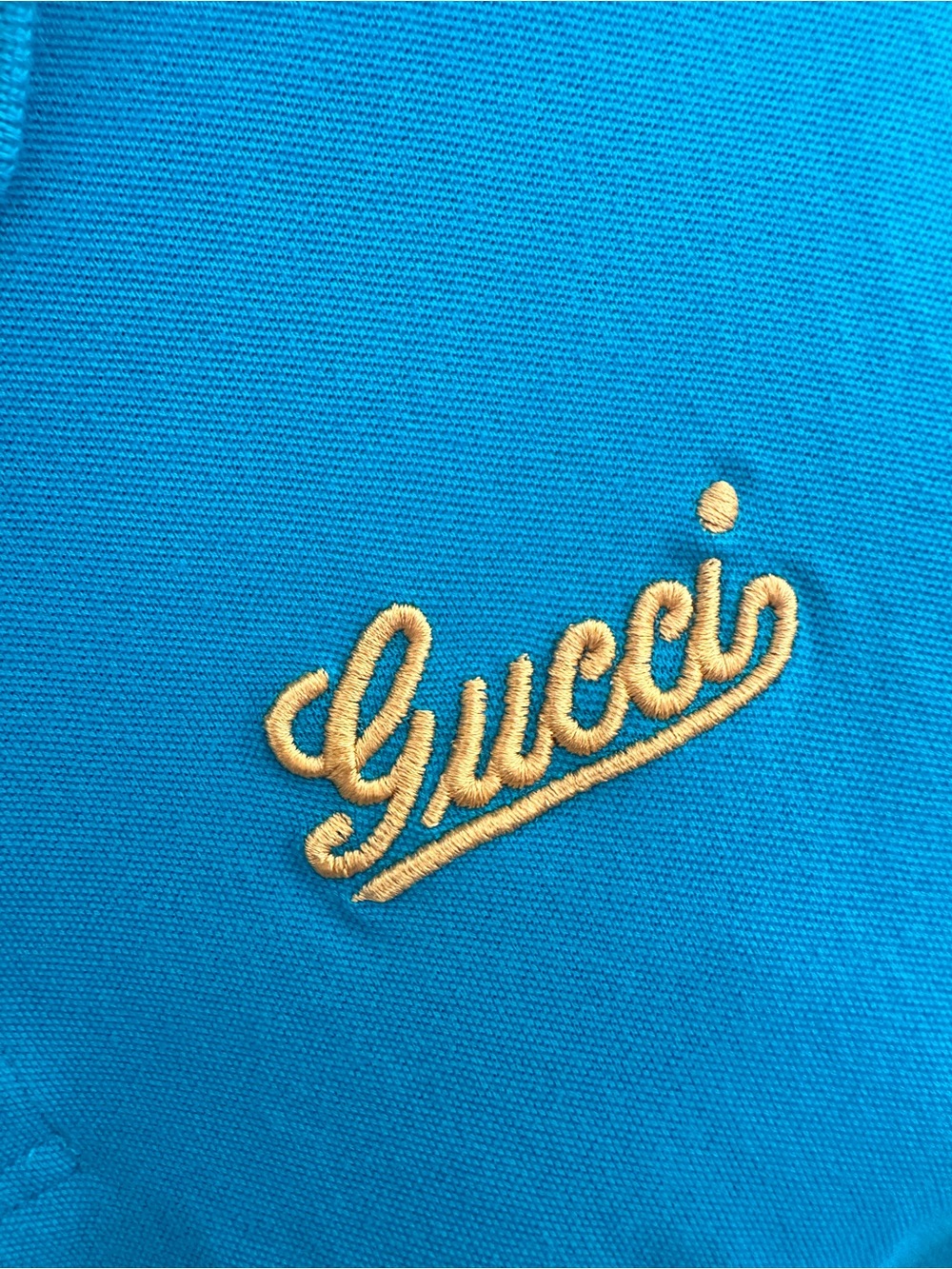 GUCCI 🦋 Kids Turquoise Polo with Yellow Script Logo - Picture 4 of 8